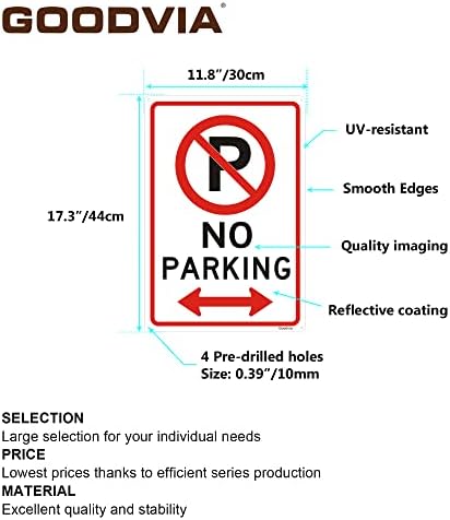 Goodvia Large No Parking Signs Metal Reflective 17.3 x 11.8 Inches No Parking Sign Outdoor Rust Free Aluminium, UV Protected, Weather Resistant, Durable Ink, Easy to Mount