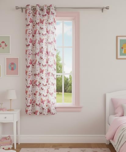 Image of 3D Printed Kids Room Curtains for Play School, Kids Bedroom Curtain Panel (1 Panel, 4X5 Feet) Butterfly Curtain for Kids Room Girls Room, Window 5 ft Pink parde