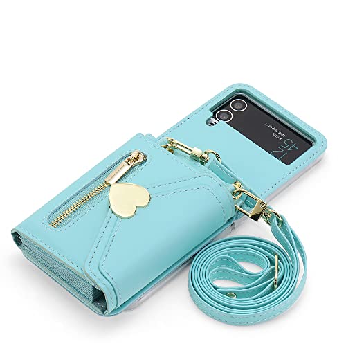 Housse en cuir pour Galaxy Z Flip3 avec lanière bandoulière et porte-carte Love