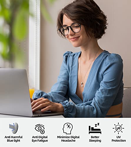 Image of Womens Round Blue Light Blocking Glasses Anti Eye Strain Glasses Clear Lens Computer Eyeglasses with Filter UV Light
