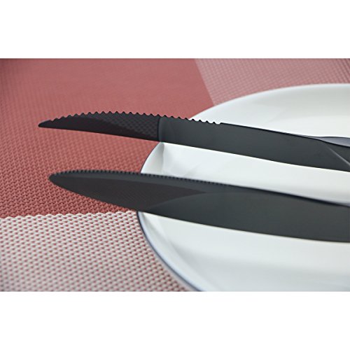 Uniturcky Stainless Steel Mirror Polished Flatware Set, Steak Knife Dinnerware Knife Fork Salad Fork Dessert Spoon 6-Piece, Service For 1, Black #TOP6