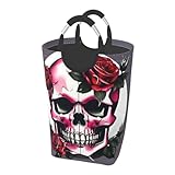 Cesta plegable para ropa sucia, diseño de calavera de rosa, cesta de almacenamiento para el hogar y el baño