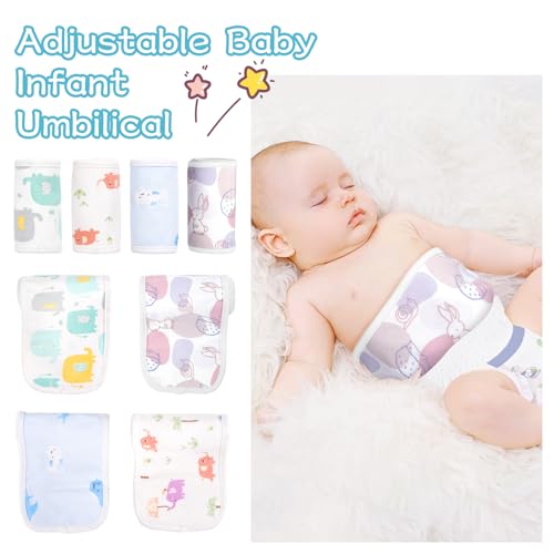 Image of 4 Pack Umbilical Cord Belly Band, Soft Cotton Adjustable Newborn Navel Wrap, Cartoon Infant Tummy Protector for 0-12 Months, Baby Shower Gift