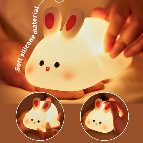 Image of IFTHFOUR Bunny Night Light - 16 Color Kawaii Silicone Lamp, Rechargeable Dimmable Nursery Light, Soft Touch Rabbit Nightlight for Toddler Room, Baby Bedside Lamp for Girls and Boys