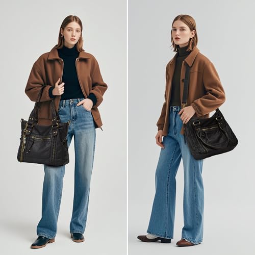 Image of Worldlyda Crossbody Bags for Women Large Tote Soft Leather Purses Washed Y2K Hobo Vintage Handbag Shoulder City Bag