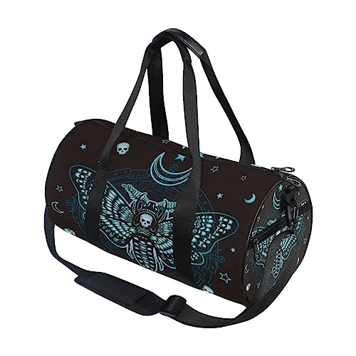 ALAZA Gym Bag Travel Bag Womens Mens for Travel Sports Camping Yoga Swim Gothic Skull Butterfly Small Round Foldable Duffle Bag with Shoulder Strap Top Handle - Image 3