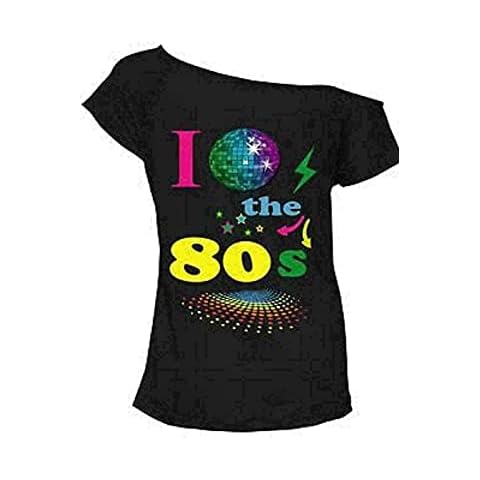 Pretty Attitude New Women's Ladies I Love The 90s T-Shirt Fancy Dress Costume Neon Festival Top (Black Love 80s Disco, 14) Cover