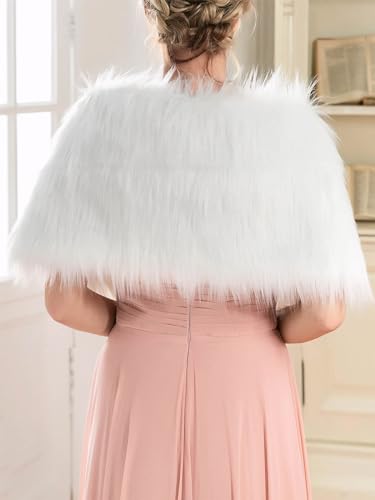 EASEDAILY Women's Faux Fur Shawls and Wraps Wedding Cape Stole Winter Cover Up with Brooch for Bride4