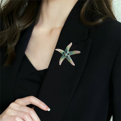 Image of WCRAZYE Rhinestone Starfish Brooch Pin for Women Men Gold Plated Elegant Crystal Shell Star Shaped Ocean Sea Animal Brooches Lapel Pins Delicate Wedding Beach Party Dress Accessories