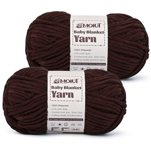 Image of Fluffy Chunky Yarn for Crocheting, Chenille Crochet Yarn 6 Super Bulky, 2 Pack of 87.9 yds /4.23 oz Baby Blanket Yarn, Soft Velvet Yarns for Knitting Amigurumi&DIY Crafts /Hats /Socks(2 Coffee)