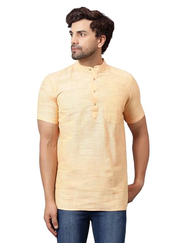 Image of LATEST CHIKAN Men's Cotton Regular Casual Strped Short Kurta Half Sleeves - (SK-LJ.DS.AS)