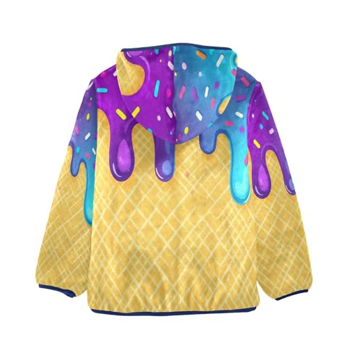 Ice Cream Cone Pattern Toddler Fleece Jacket Girl Boys Hooded Fleece Jacket Coat Warm Outwear Zip-up 3-10T2