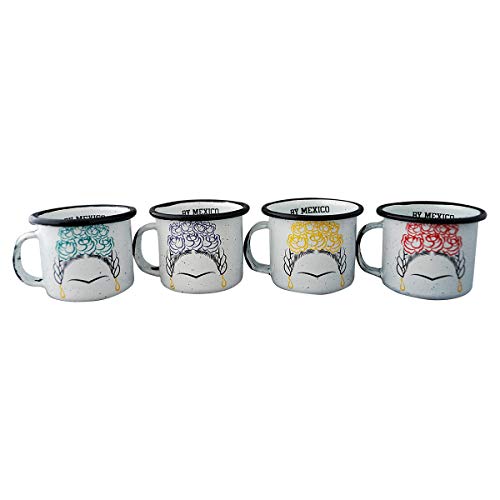 By Mexico La Floreada Mini Pocillo de Peltre, 2.7 oz. Mexican Doll Mugs - Set of 4