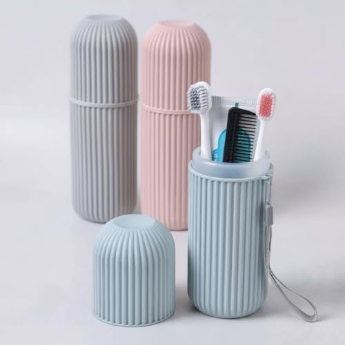 Image of Travel Curry - Travel Toothbrush Cup Case, Portable Toothbrush Holder Case for Traveling, Camping, Business Trip and School, Plastic Toothbrushes Toothpaste Set (Blue)