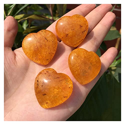 FACSER Cristal Natural en Bruto 4 Uds Jaspe Amarillo en Forma de corazón Piedra de Palma Reiki Cristal Fengshui decoración del hogar Adornos artesanales dingchi