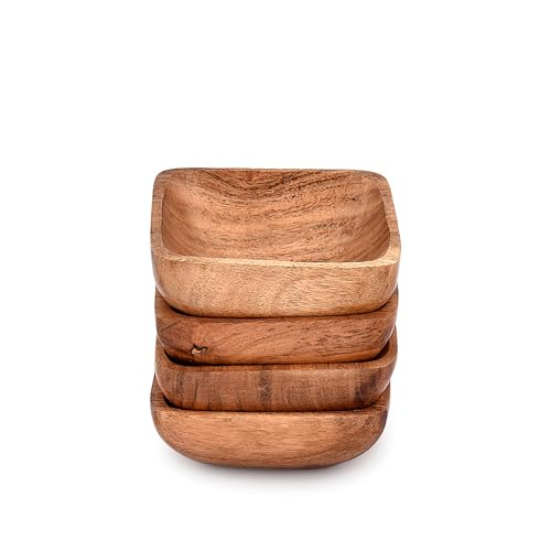 EDHAS Acacia Wood Snack Bowl Set of 3 Wooden Serving Bowls for Nuts, Appetizer, Condiments, Snacks, Fruit Gift Pack, Houesewarming Gifts (10.16cm x 10.16cm x 3.81cm)