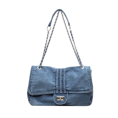 Image of Large Denim Purses for Women Denim Tote Bag Casual Retro Crossbody Lightweight Shoulder Bag Canvas Handbags