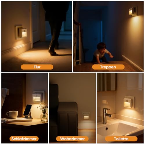 Suright [2 Stück] Nachtlicht Steckdose mit Bewegungsmelder, LED Nachtlichter Warmweißes Licht, 3 Modi (ON/Auto/OFF), Stufenlose Dimmung, für Kinder Schlafzimmer, Flur, Treppenhaus, Küche, Badezimmer