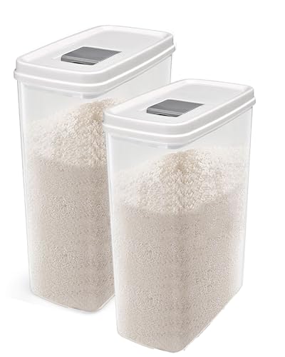 2 Pack Seal-Lock Rice Container 10 Lbs - Airtight Plastic Dry Food Storage Container for 7 Lbs Flour, Cereal, Pasta, Grain - 5 Lbs Pet Dog Cat Bird Food Storage Container - Slim Rice Dispenser