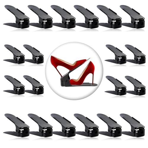 20 Stück Schuhstapler Platzsparend Schuhorganizer Schuhaufbewahrung Platzsparend Rutschfestes Schuh Organizer Schuhhalter mit 4-stufiger Verstellung Shoe Organizer Schuhregal Platzsparend Schwarz