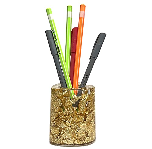 Image of AUGEN Pen Stand Decorative Heart Gold Flake Design Stationery Holder | Gift Item | Table Top Decor (9854)