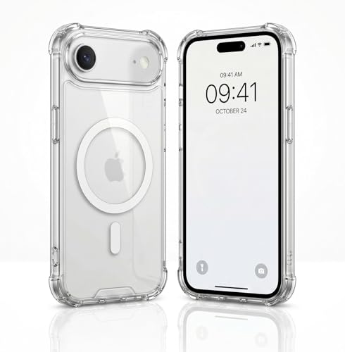 Image of amazon basics Crystal Clear Magnetic Case for iPhone 17 Air | Compatible with MagSafe Accessories | Air-Guard Corners | Shockproof TPU + Hard PC Back | Slim Transparent Protective Cover (Clear)