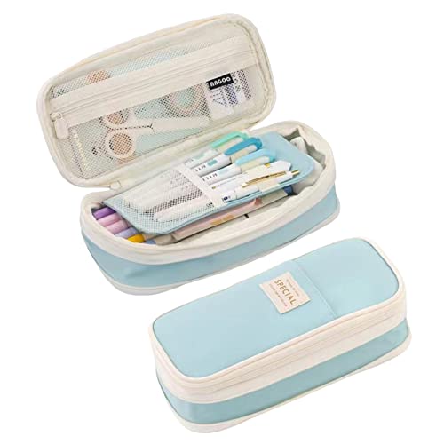 JECCYE Big Capacity Pencil Case Large Pencil Pouch Pen Box Bag - Back to School Supplies for Teen Girls Boys Aesthetic Cute Pencil Cases Holder Organizer for Student Kids (Blue)