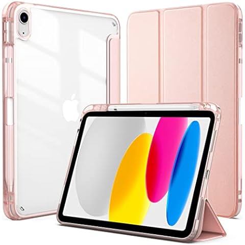 CACOE Case Compatible with iPad 10th Generation 10.9 Inch 2022, Protective Case with Transparent Back and TPU Shockproof Border, Rose Gold Cover
