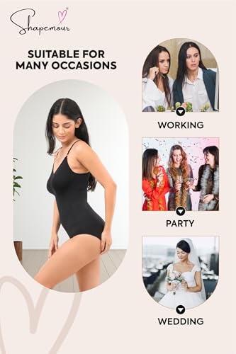 Image of SHAPEMOUR Thong Bodysuit for Women, Slimming Design Shapewear for Women, Tummy Control Body Shaper with Silicone Grip, No Steel Bones for All Day Comfort, Seamless Sculpting Bodyshaper