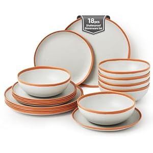Melamine Dinnerware Set for 18PCS, Camping Plates and Bowls Set for 6 People, Durable Dinner Set for Caravan, Patio and Garden Party (Citrus)