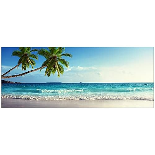 Wallario selbstklebendes XXL Poster - Sandstrand auf den Seychellen - Urlaub unter Palmen in Premiumqualität, Größe: 80 x 200 cm