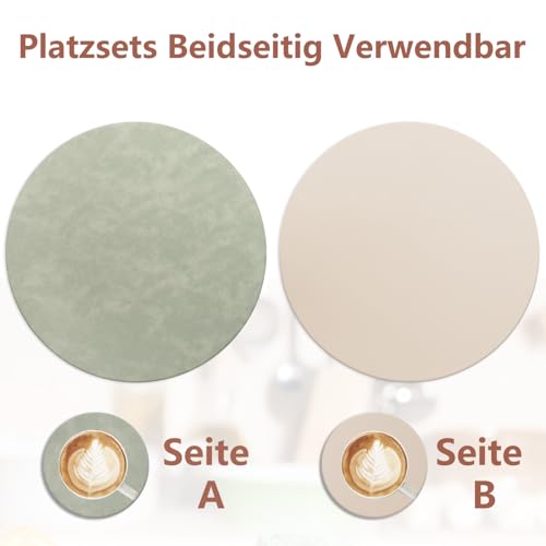 6er Set Tischset aus Leder-Imitat，Platzsets abwaschbar und wasserdicht，Platzdeckchen Lederoptik mit Untersetzer… – Ansicht 2