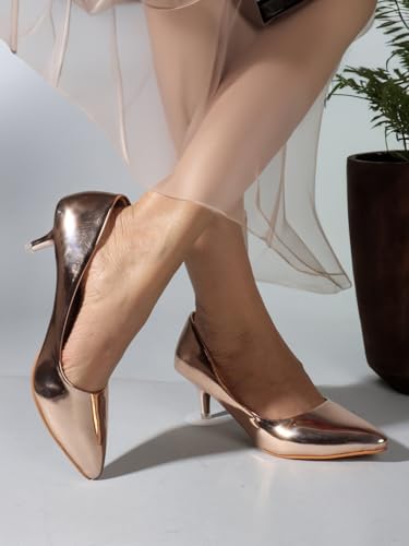 Image of Carlton London Women's Metallic Pointed Toe Kitten Heel Pumps