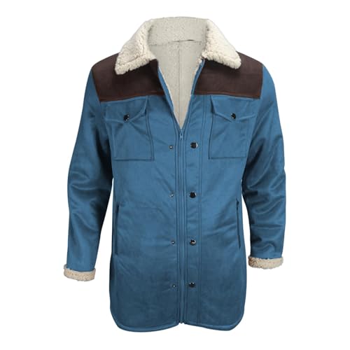 Cambkatl Men's Sherpa Lined Suede Patchwork Winter Vintage Cargo Jacket Button Down Long Sleeve Military Coat Outerwear4