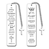 2 Pcs Christian Stainless Steel Cross Bookmarks for Bible, Engraved Inspirational Bible Verse Gifts for Women Men, Baptism Communion Confirmation Easter Gifts, Religious Keepsake, Sunday School - Image 1
