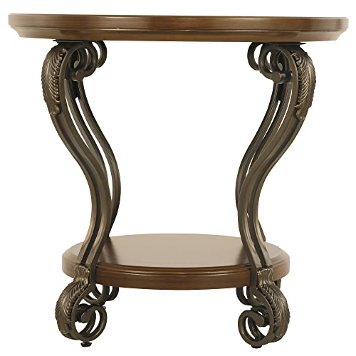 Signature Design By Ashley Nestor Traditional Hand-Finished Round End Table With 1 Fixed Shelf, Dark Brown #TOP4