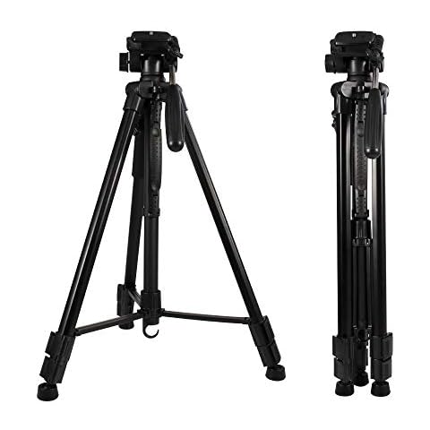 Phone Tripod, Portable Camera Tripod 160cm/62.99 Inch Lightweight Selfie Stick Tripod for Mirrorless Cam, iPhone, Android with Phone/Pat Holder Stand &Wireless Remote Control Shutter -Black Cover