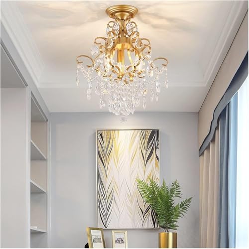 Lampe de en cristal doré QTHWB pour plafond de salon et couloir