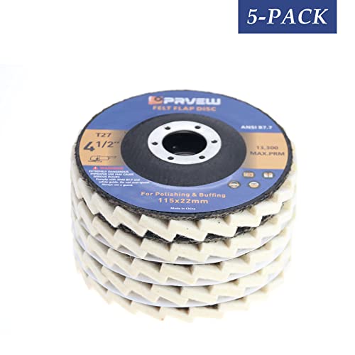 Prvew 5-Pack 4-1/2"X7/8" Wool Felt Flap Discs, 4.5" Buffing Polishing Wheel With 7/8" Arbor For Angle Grinder #TOP4