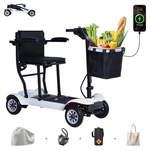Mobility Scooter PAISEEC D3 Lightweight Mobility Scooter for Senior, 39.7 lbs Folding Mobility Scooters with 2 Batteries, All Terrain, 18.6 Miles, Airline Approved Mobility Scooters for Travel (WHITE)