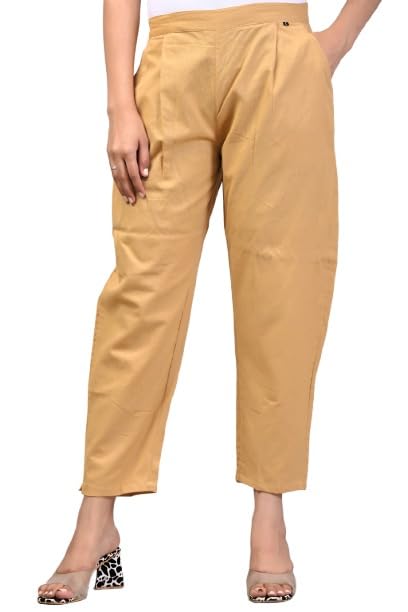 Image of Women Elastic Waist Regular Fit Casual Cotton Trouser Pants