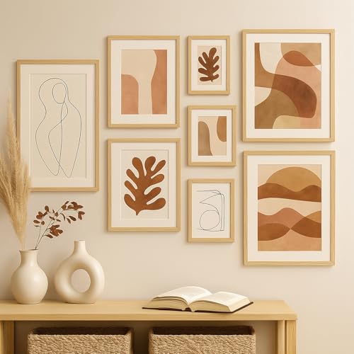 6x8 Oak Wood Picture Frame - Minimalist 6x8 Picture Frame, 6"x8" Frame Wood, Natural Solid Wooden Picture Frames for Wall Art Photo and Prints(3 Pack, Beige)