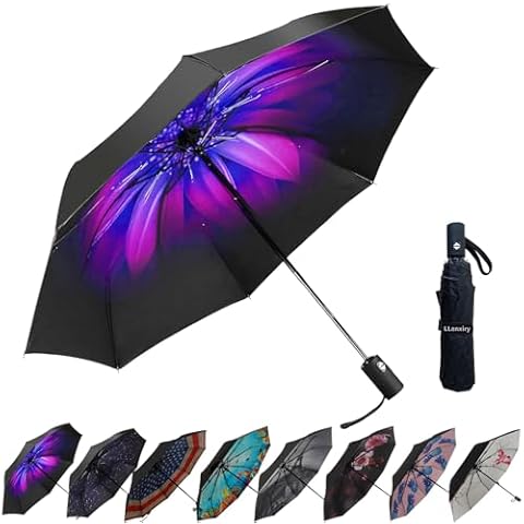 LLanxiry Compact Travel Umbrella,Windproof Waterproof Stick Umbrella Protection Golf Umbrellas (Orchid) Cover