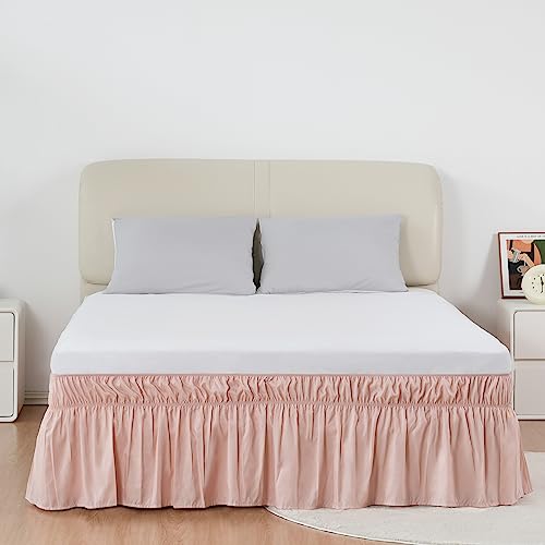 Ayasw Bed Skirt Queen Size 14 Inch Drop Dust Ruffle Soft And Cozy Brushed Microfiber Three Fabric Sides With Elastic No Top Easy To Install Blush Pink Easy Care #TOP8