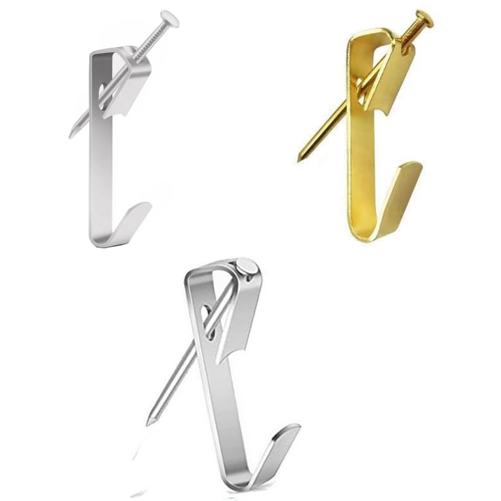 Image of 80pcs Picture Hangers, Picture Hooks for Hanging Pictures, 30Lb Frame Hooks Painting Hangers Hooks Set with Nails, on Drywall, Wooden Wall Photo Frame, Mirror, Canvas, Wall Art (Gold+Silver)