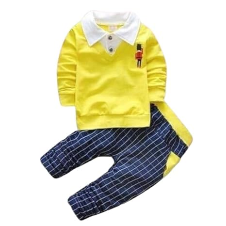 Baby Boys’ Stylish 2-Piece Outfit Set – Sweatshirt with Collar & Navy Blue Striped Pants – Comfortable & Trendy Casual