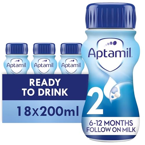Aptamil 2 Follow On Baby Milk Ready To Use Liquid Formula, White, 6-12 Months, 200 ml, (Pack Of 18)
