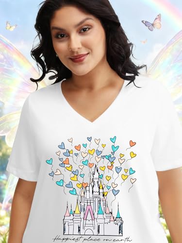 Image of NANYUAYA Plus Size Magic Shirts for Women Castle Kingdom Graphic Magical T Shirt Cute Holiday Princess Tee Vacation Tops
