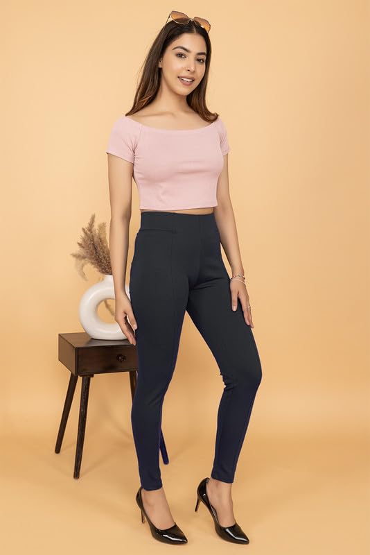 Image of Mlada Slim Fit Jeggings with Elastic Waist Band for Women Office Work Formal Wear Trousers Stretch Cotton Knit High Waist Skinny Fit Jeggings Lycra Pants Travel Comfort Jeggings
