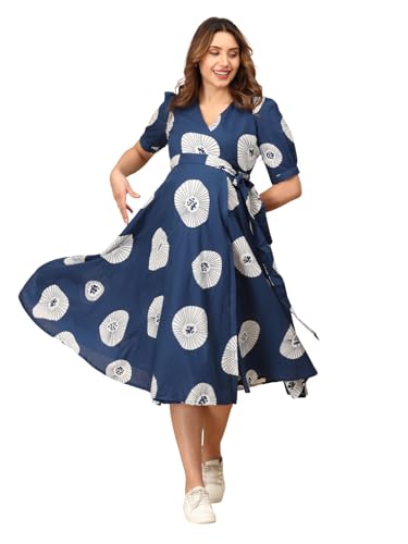 Image of The Mom Store Maternity Wrap Dress | Pre and Post Pregnancy Wear | Nursing Dress for Women | Trendy Stylish Pregnancy Friendly Dress